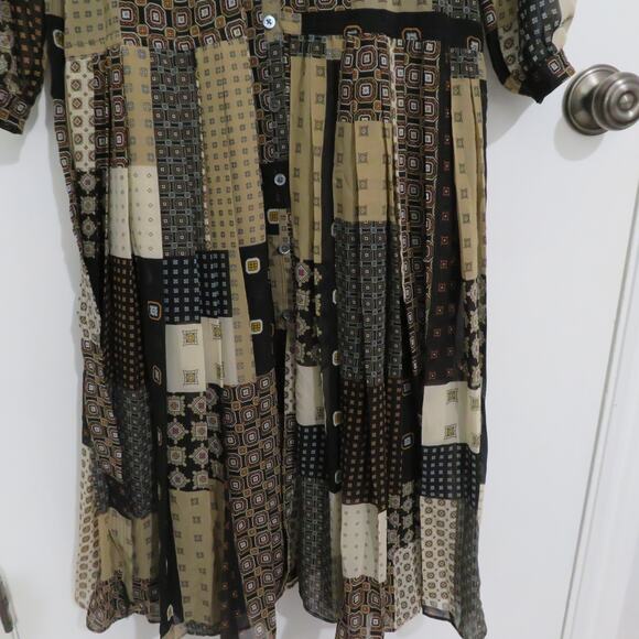 Banana Republic Womens Sz S Patchwork Pattern Pleated Midi Dress Long Sleeve - Picture 7 of 10